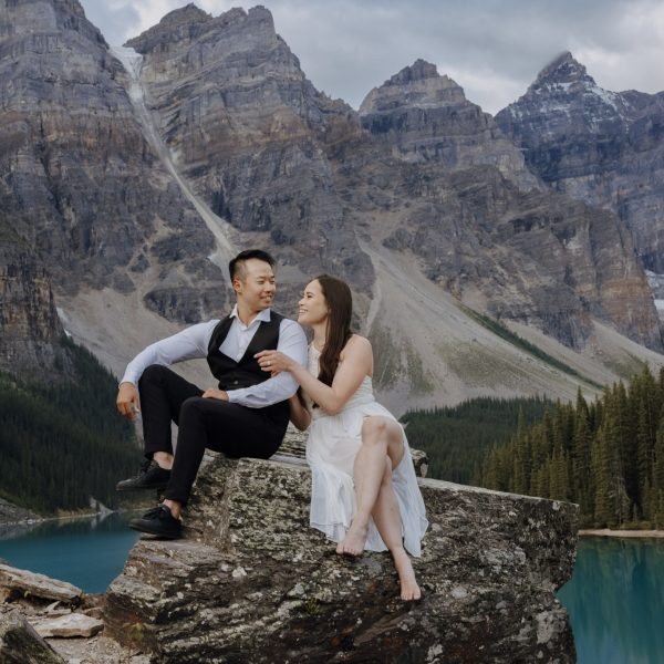 Elopement Photographer in Rocky Mountains Alberta bride and groom adventure session troll falls